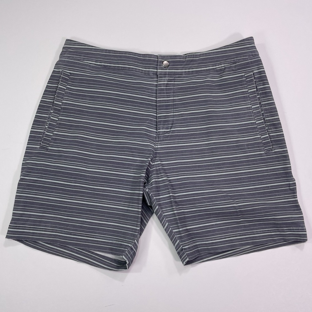 Marine Layer Shorts Mens Medium 32x6 Striped Gray Blue Zipper Fly Elastic Waist